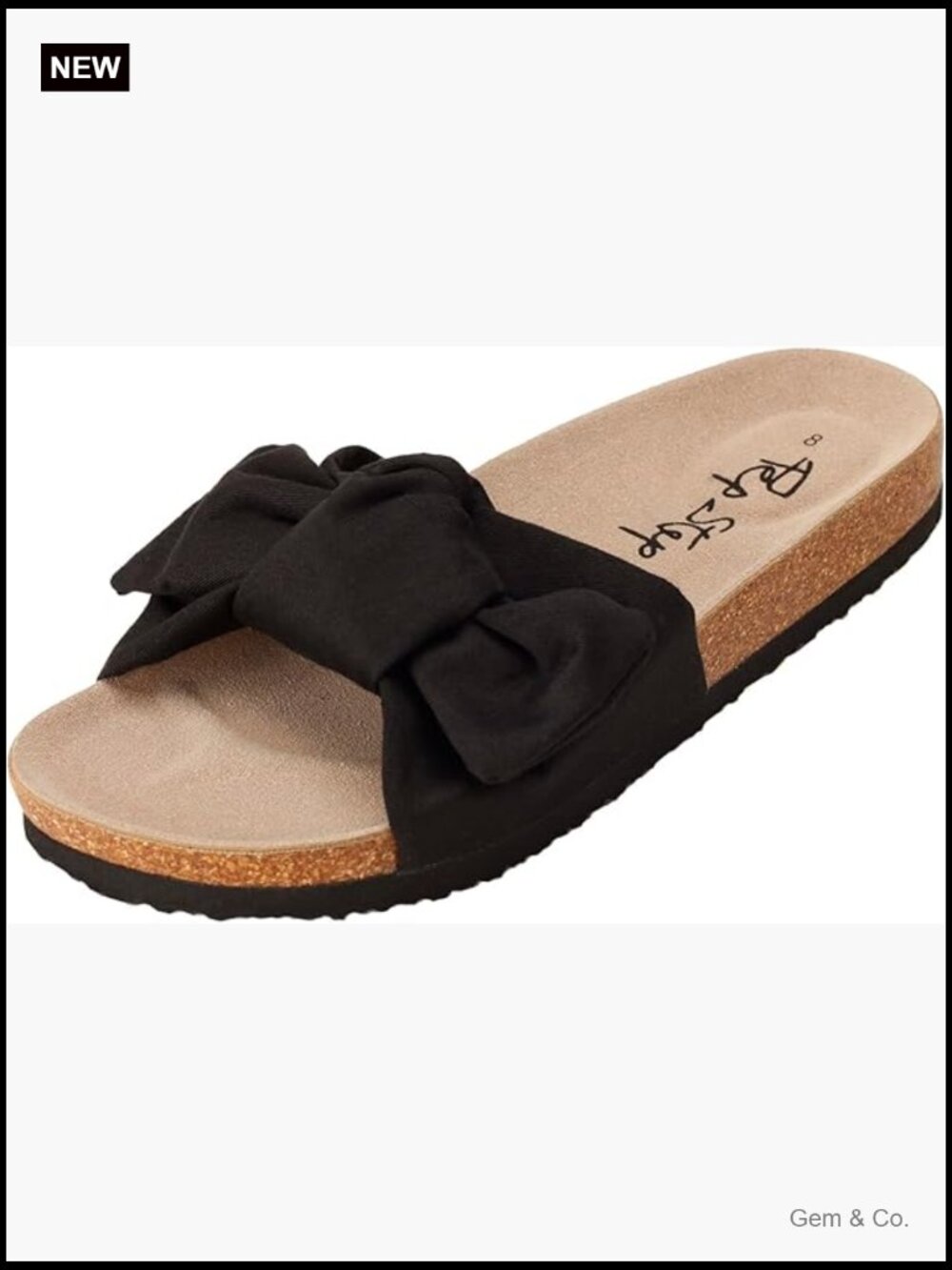 Cork Sole Slide Sandals with Bow Knot, Comfy Slip On Flat